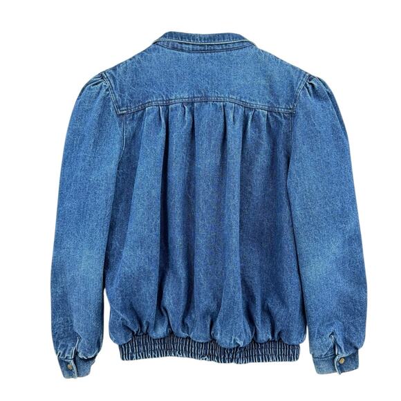 Vintage 80's Dawn Dark Wash Denim Flannel Lined Pleated Boxy Puff Jean Jacket - Picture 13 of 16